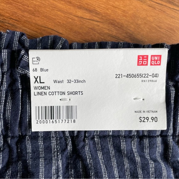 NWT NEVER WORN | Uniqlo Women Linen Cotton Shorts, Blue with stripes, Size XL - Picture 16 of 16